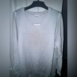 Sag Harbor Women's 1X Shimmer Gray Long Sleeve Crewneck Sweater NWT